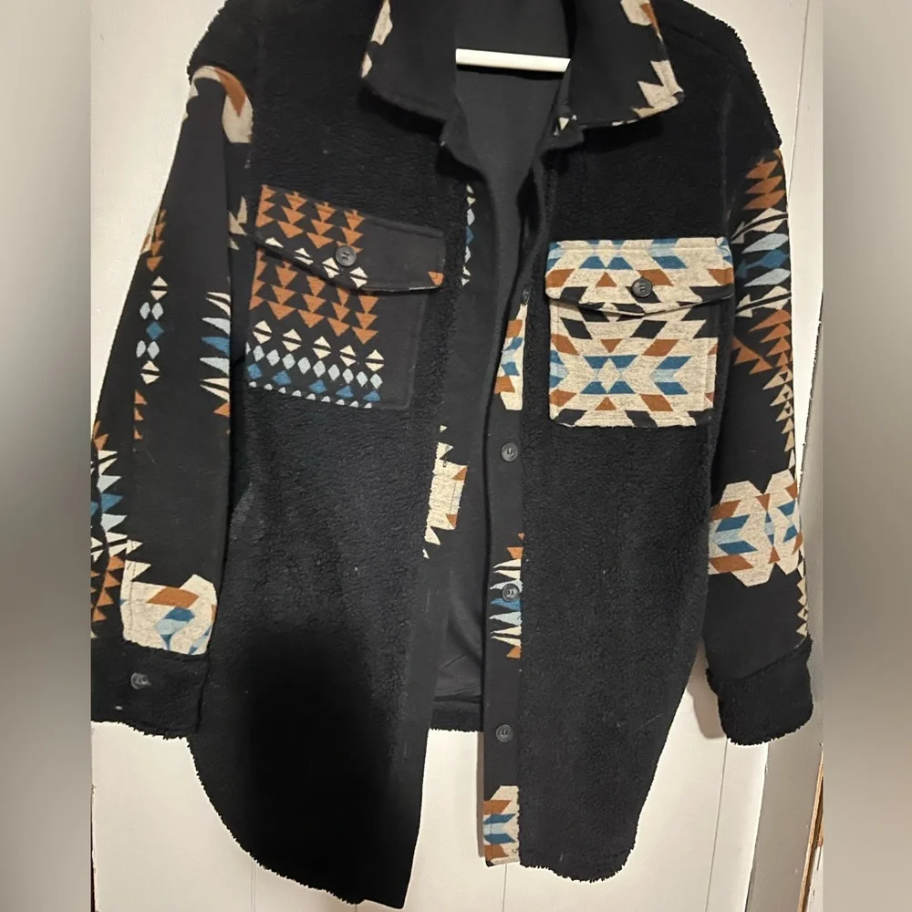 Tribal Pattern Black Jacket Womens Medium - Picture 5 of 13